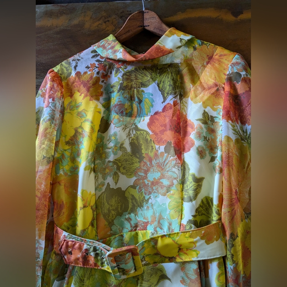 Vintage 1960 Sak’s Fifth Avenue chiffon belted rare dress - Picture 5 of 16